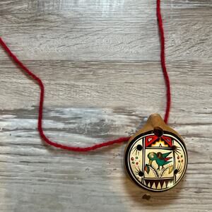 Handmade Painted Clay Whistle Necklace Bird Motif 2.5” Southwestern Folk Art
